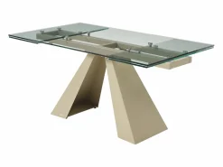 Maison Céphy Mesa de comedor de vidrio templado y metal beige - - LOZIPA Transparente