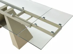 Maison Céphy Mesa de comedor de vidrio templado y metal beige - - LOZIPA Transparente