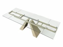Maison Céphy Mesa de comedor de vidrio templado y metal beige - - LOZIPA Transparente