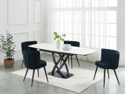 Maison Céphy Mesa de comedor en cerámica y vidrio templado - Efecto mármol blanco y negro - LIOMELI