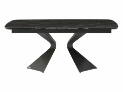 Discount Maison Céphy Mesa de comedor en vidrio templado, cerámica y metal - Efecto mármol - KAJARI Negro
