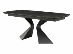 Discount Maison Céphy Mesa de comedor en vidrio templado, cerámica y metal - Efecto mármol - KAJARI Negro