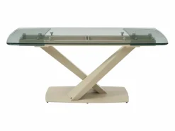 Discount Maison Céphy Mesa de comedor en vidrio templado y metal - Transparente y beige - MALATA Transparente / Beige