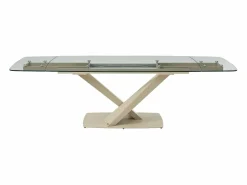 Discount Maison Céphy Mesa de comedor en vidrio templado y metal - Transparente y beige - MALATA Transparente / Beige