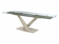 Discount Maison Céphy Mesa de comedor en vidrio templado y metal - Transparente y beige - MALATA Transparente / Beige