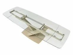 Discount Maison Céphy Mesa de comedor en vidrio templado y metal - Transparente y beige - MALATA Transparente / Beige