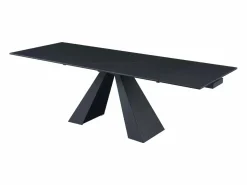 Maison Céphy Mesa de comedor en vidrio templado, cerámica y metal - Efecto mármol - LOZIPA