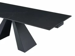 Maison Céphy Mesa de comedor en vidrio templado, cerámica y metal - Efecto mármol - LOZIPA