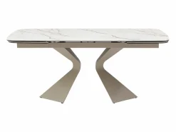 Maison Céphy Mesa de comedor en vidrio templado, cerámica y metal topo - Efecto mármol blanco - KAJARI