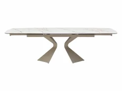 Maison Céphy Mesa de comedor en vidrio templado, cerámica y metal topo - Efecto mármol blanco - KAJARI