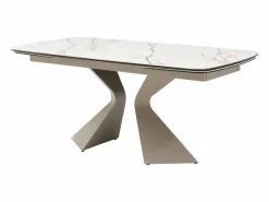 Maison Céphy Mesa de comedor en vidrio templado, cerámica y metal topo - Efecto mármol blanco - KAJARI