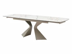 Maison Céphy Mesa de comedor en vidrio templado, cerámica y metal topo - Efecto mármol blanco - KAJARI