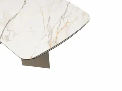Maison Céphy Mesa de comedor en vidrio templado, cerámica y metal topo - Efecto mármol blanco - KAJARI
