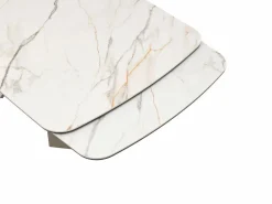 Maison Céphy Mesa de comedor en vidrio templado, cerámica y metal topo - Efecto mármol blanco - KAJARI