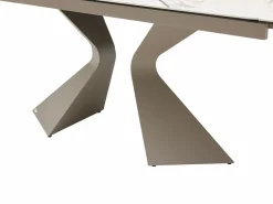 Maison Céphy Mesa de comedor en vidrio templado, cerámica y metal topo - Efecto mármol blanco - KAJARI