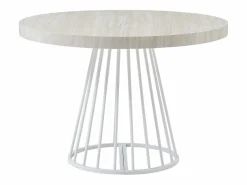 Mesa de comedor extensible para 2 a 12 personas en MDF y acero - Efecto travertino beige y blanco - FIRELA Mesa Extensible