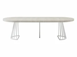 Mesa de comedor extensible para 2 a 12 personas en MDF y acero - Efecto travertino beige y blanco - FIRELA Mesa Extensible