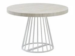 Mesa de comedor extensible para 2 a 12 personas en MDF y acero - Efecto travertino beige y blanco - FIRELA Mesa Extensible