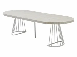 Mesa de comedor extensible para 2 a 12 personas en MDF y acero - Efecto travertino beige y blanco - FIRELA Mesa Extensible