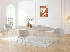 Mesa de comedor extensible para 2 a 12 personas en MDF y acero - Efecto travertino beige y blanco - FIRELA Mesa Extensible
