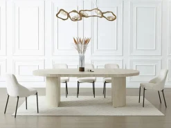 Vente-unique Mesa de comedor extensible 4 a 12 personas de MDF - Efecto travertino - SIDRINA