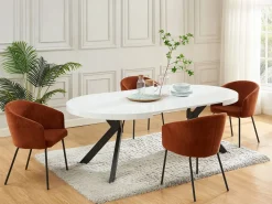 Vente-unique Mesa de comedor extensible 4 a 8 comensales de MDF y acero - blanco lacado y negro - KOMONI