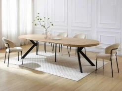 Sale Mesa de comedor extensible 6 a 12 comensales de MDF y acero - Natural y negro - KOMONI Mesa Extensible|Mesa De Comedor