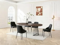 Vente-unique Mesa de comedor extensible 2 a 12 personas en MDF y acero - Marrón oscuro natural y negro - FIRELA