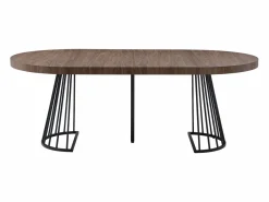Vente-unique Mesa de comedor extensible 2 a 12 personas en MDF y acero - Marrón oscuro natural y negro - FIRELA