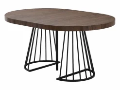 Vente-unique Mesa de comedor extensible 2 a 12 personas en MDF y acero - Marrón oscuro natural y negro - FIRELA