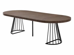 Vente-unique Mesa de comedor extensible 2 a 12 personas en MDF y acero - Marrón oscuro natural y negro - FIRELA