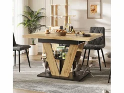Online Merax Mesa de comedor extensible para 6 personas - 110/140 x 80 x 75 cm - para cocina y salón - MDF + metal - natural Color natural claro