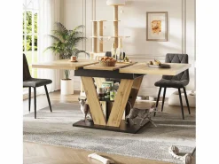 Online Merax Mesa de comedor extensible para 6 personas - 110/140 x 80 x 75 cm - para cocina y salón - MDF + metal - natural Color natural claro