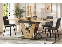 Online Merax Mesa de comedor extensible para 6 personas - 110/140 x 80 x 75 cm - para cocina y salón - MDF + metal - natural Color natural claro