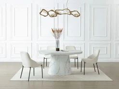 Vente-unique Mesa de comedor extensible de 6 a 12 personas en MDF - Efecto mármol - CLOEVA