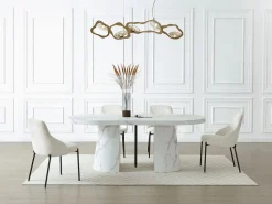 Vente-unique Mesa de comedor extensible de 6 a 12 personas en MDF - Efecto mármol - CLOEVA