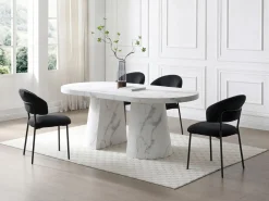 Vente-unique Mesa de comedor extensible de 6 a 12 personas en MDF - Efecto mármol - CLOEVA