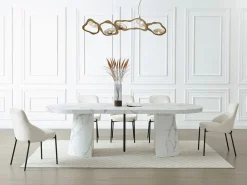 Vente-unique Mesa de comedor extensible de 6 a 12 personas en MDF - Efecto mármol - CLOEVA