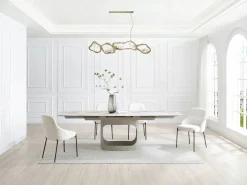 Vente-unique Mesa de comedor extensible 6 a 10 personas en cerámica, cristal templado y metal topo - Efecto mármol - DAVULO de Maison Céphy