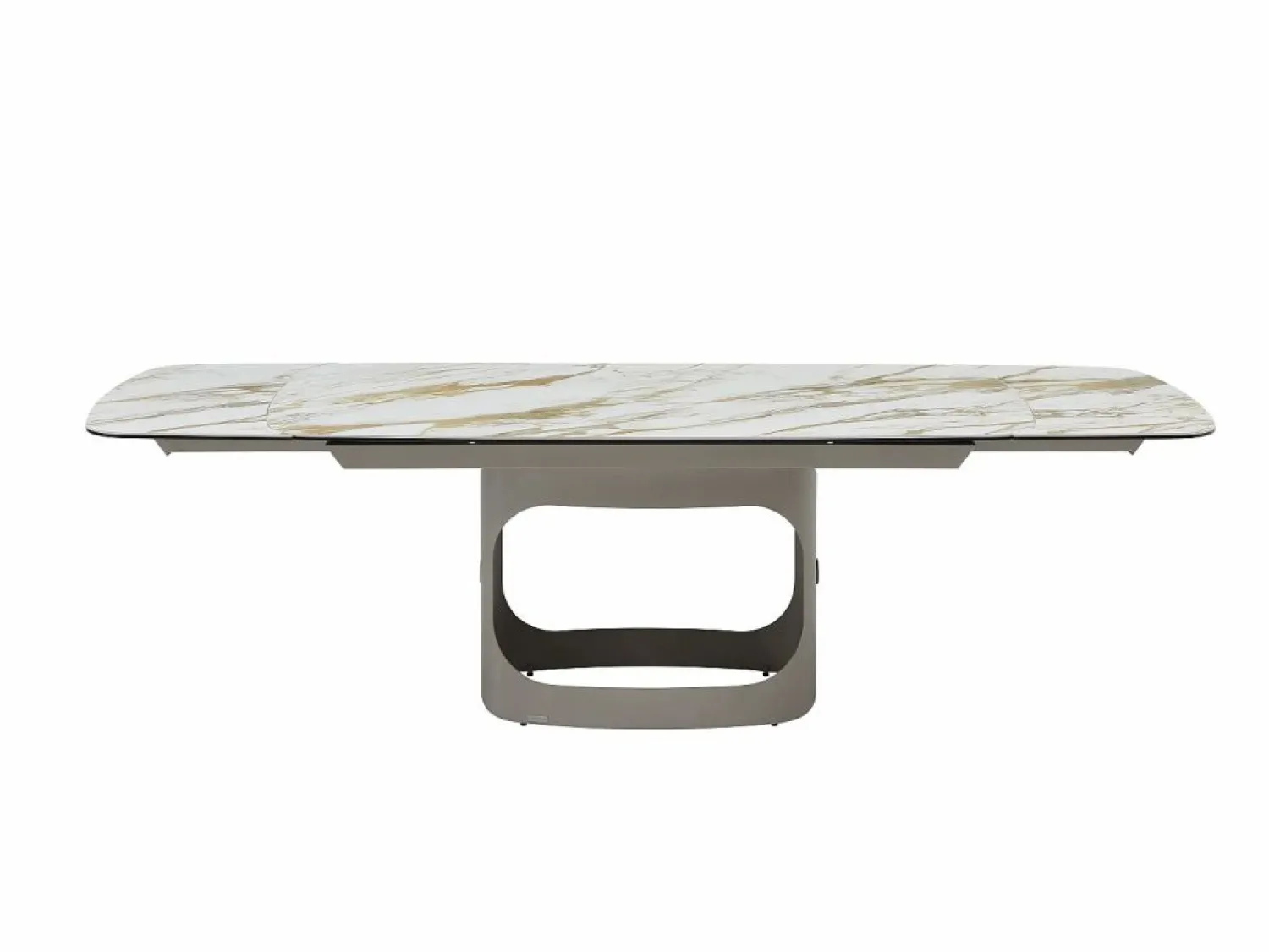 Vente-unique Mesa de comedor extensible 6 a 10 personas en cerámica, cristal templado y metal topo - Efecto mármol - DAVULO de Maison Céphy