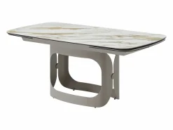 Vente-unique Mesa de comedor extensible 6 a 10 personas en cerámica, cristal templado y metal topo - Efecto mármol - DAVULO de Maison Céphy