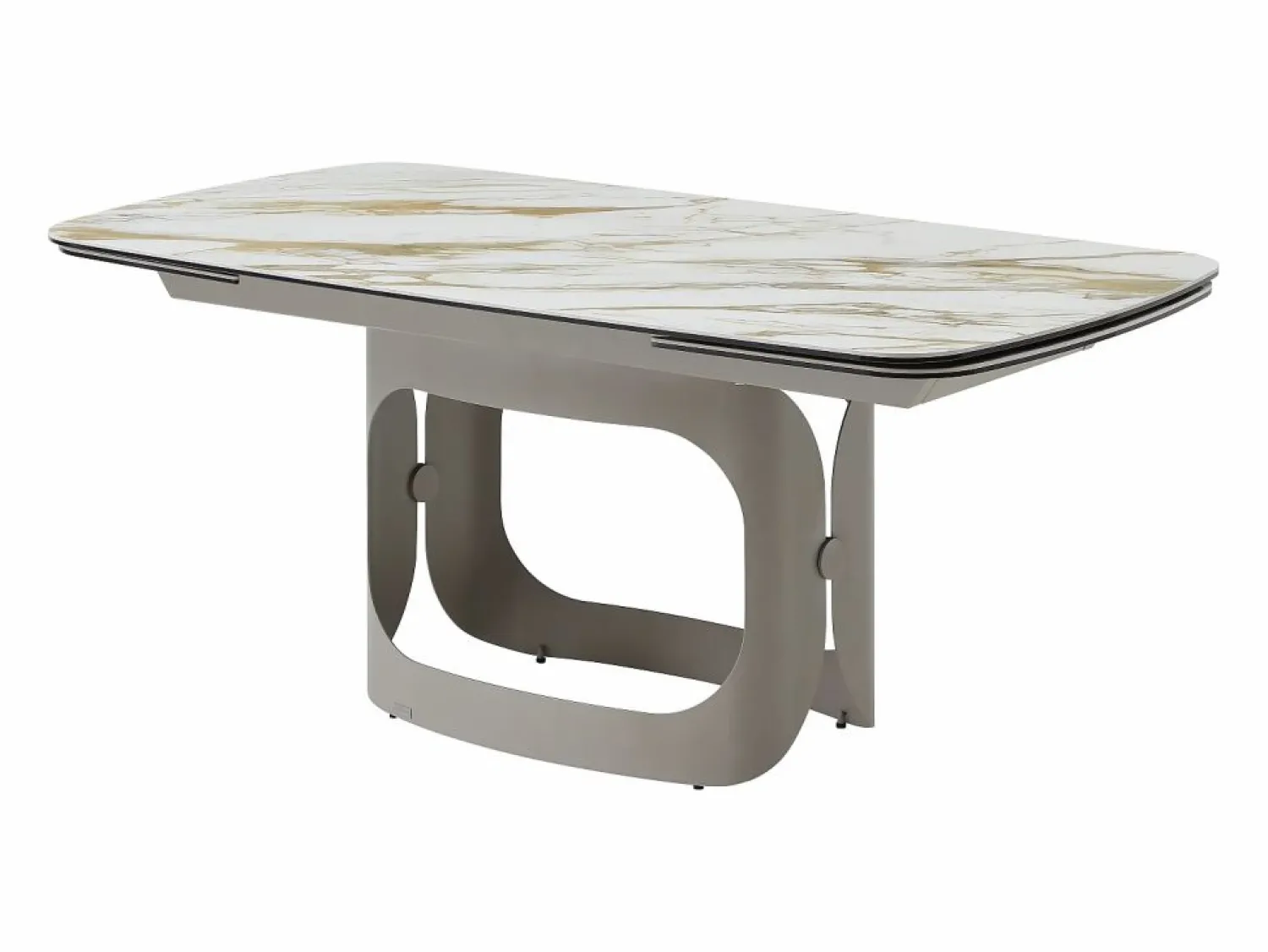Vente-unique Mesa de comedor extensible 6 a 10 personas en cerámica, cristal templado y metal topo - Efecto mármol - DAVULO de Maison Céphy