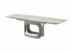 Vente-unique Mesa de comedor extensible 6 a 10 personas en cerámica, cristal templado y metal topo - Efecto mármol - DAVULO de Maison Céphy