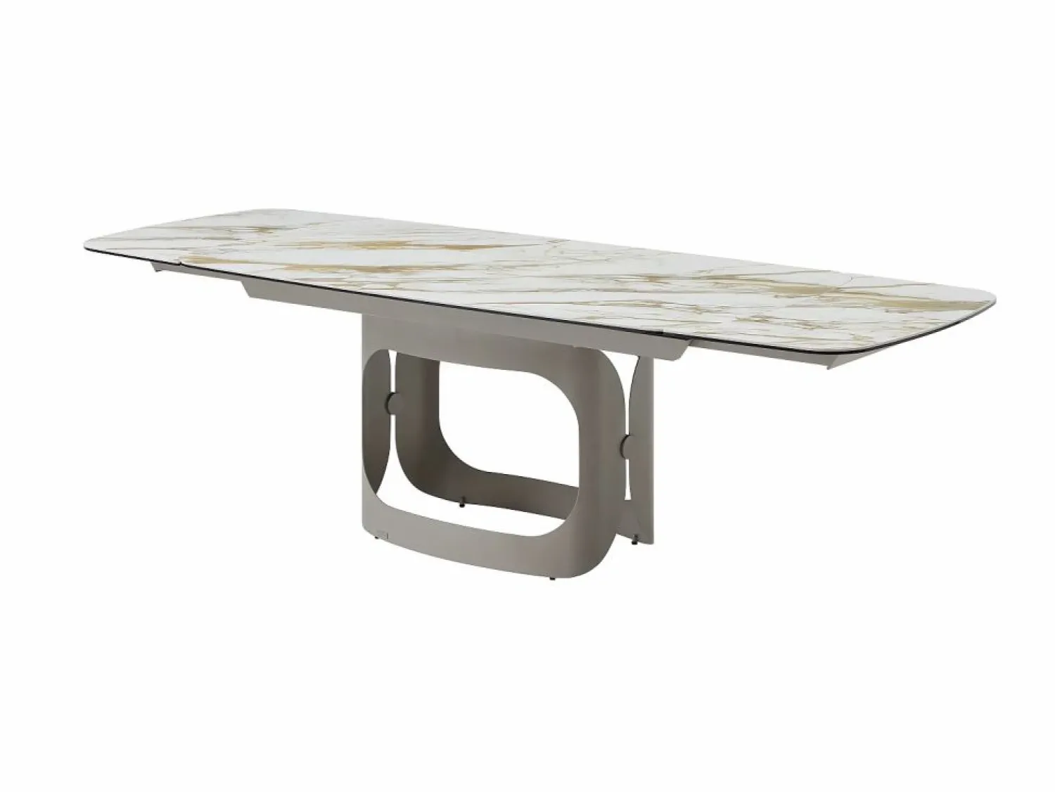 Vente-unique Mesa de comedor extensible 6 a 10 personas en cerámica, cristal templado y metal topo - Efecto mármol - DAVULO de Maison Céphy