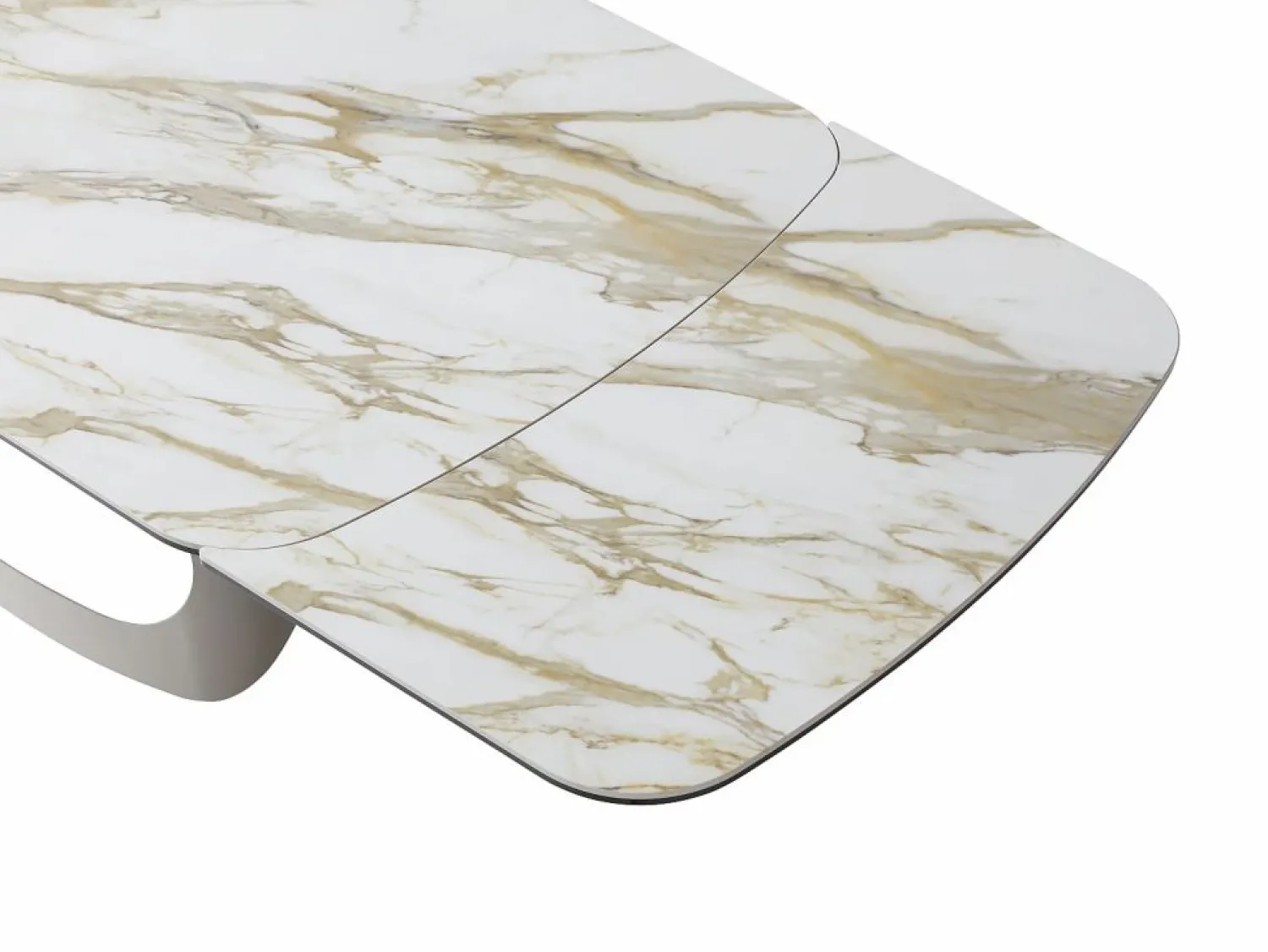Vente-unique Mesa de comedor extensible 6 a 10 personas en cerámica, cristal templado y metal topo - Efecto mármol - DAVULO de Maison Céphy