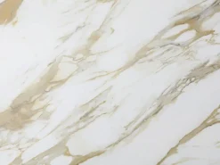 Vente-unique Mesa de comedor extensible 6 a 10 personas en cerámica, cristal templado y metal topo - Efecto mármol - DAVULO de Maison Céphy
