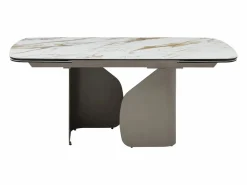 New Vente-unique Mesa de comedor extensible para 6 a 10 personas en cerámica, cristal templado y metal topo - Efecto mármol - CAMUVO de Maison Céphy Blanco