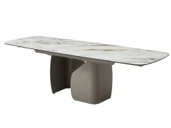New Vente-unique Mesa de comedor extensible para 6 a 10 personas en cerámica, cristal templado y metal topo - Efecto mármol - CAMUVO de Maison Céphy Blanco