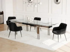 Vente-unique Mesa de comedor extensible LUBANA - Cristal templado, metal
