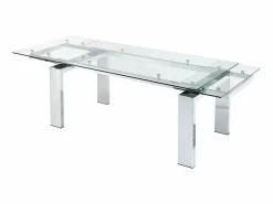 Vente-unique Mesa de comedor extensible LUBANA - Cristal templado, metal